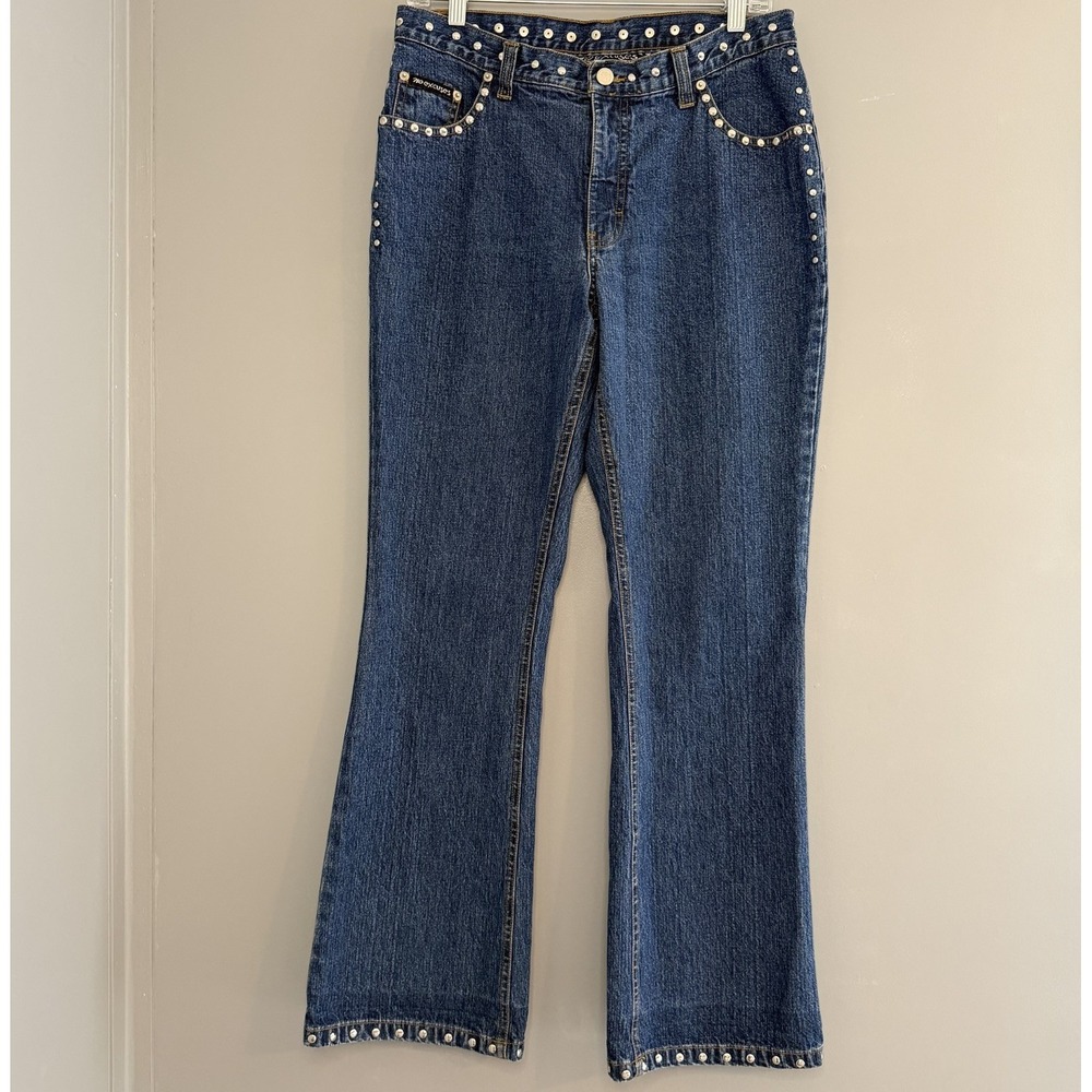Y2K No Excuses Silver Studded Bootcut Jeans Size 11/12 31" Grunge Streetwear Vtg